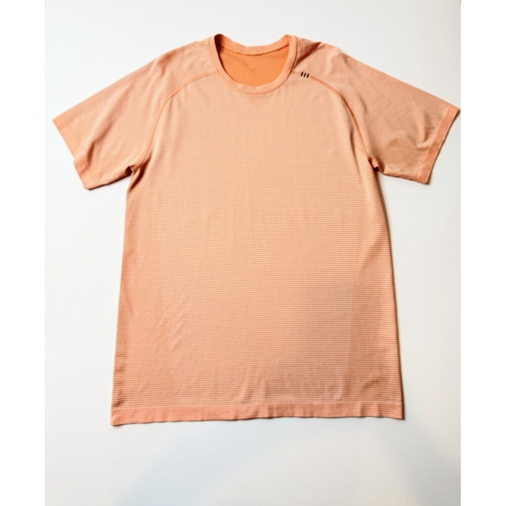 Lululemon Mens Metal Vent Tech Shirt Large Orange Stripe Running Gym Tee